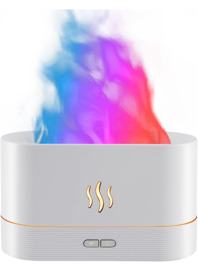 PLUWEL RGB Flame Aroma Diffuser Humidifier7 Colors Changing Oil DiffuserWaterless AutoOff 180ml Fire Humidifier for HomeOfficeSpaGymWhite