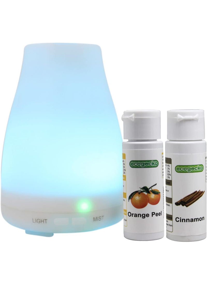 Essential Oil Diffuser, Aroma Oil Diffuser with Color Changing LED Lights Includes Cinnamon and Orange Oils