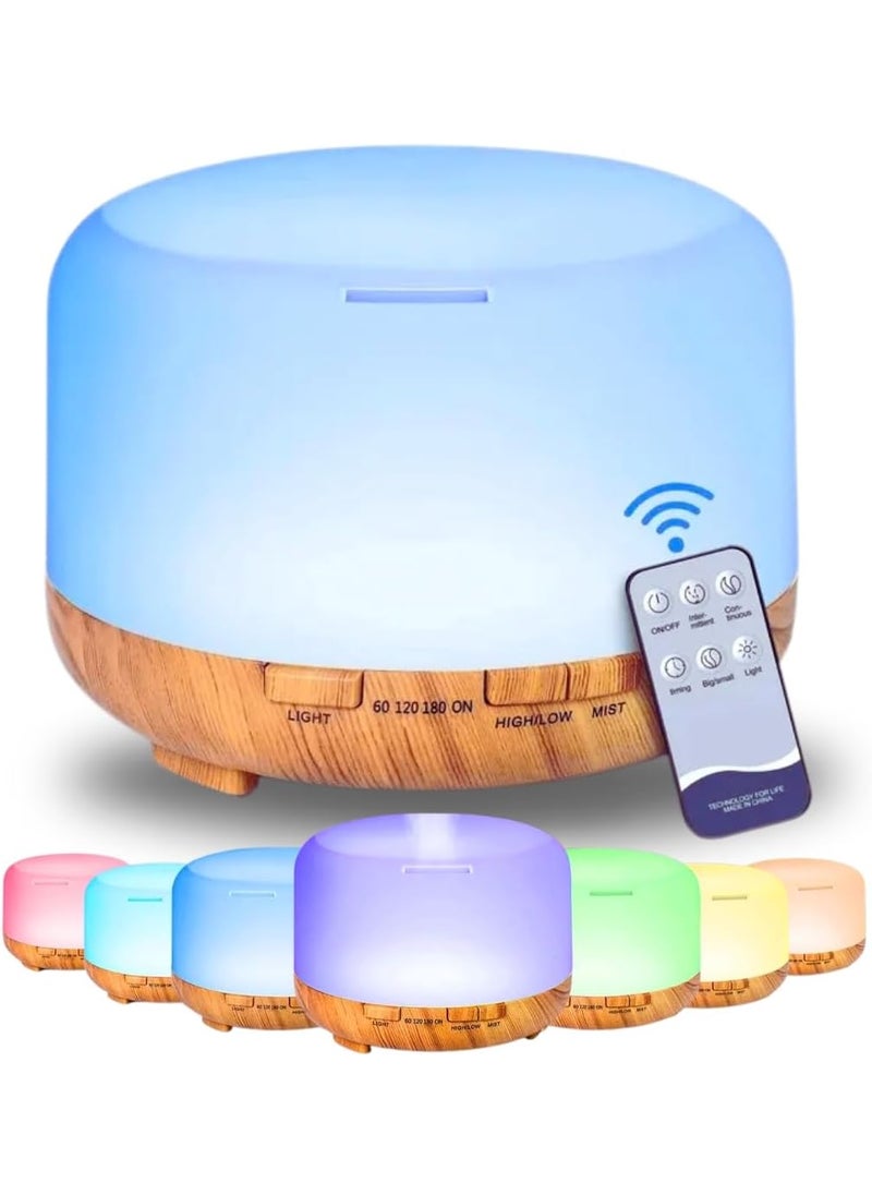 Multi-Color Aroma 500ml Essential Oil Diffuser & Air Humidifier, 5-in-1 Ultrasonic Aromatherapy Fragrant Oil Vaporizer, Remote Control, Timer and Auto-Off Switch, Brown, Premium