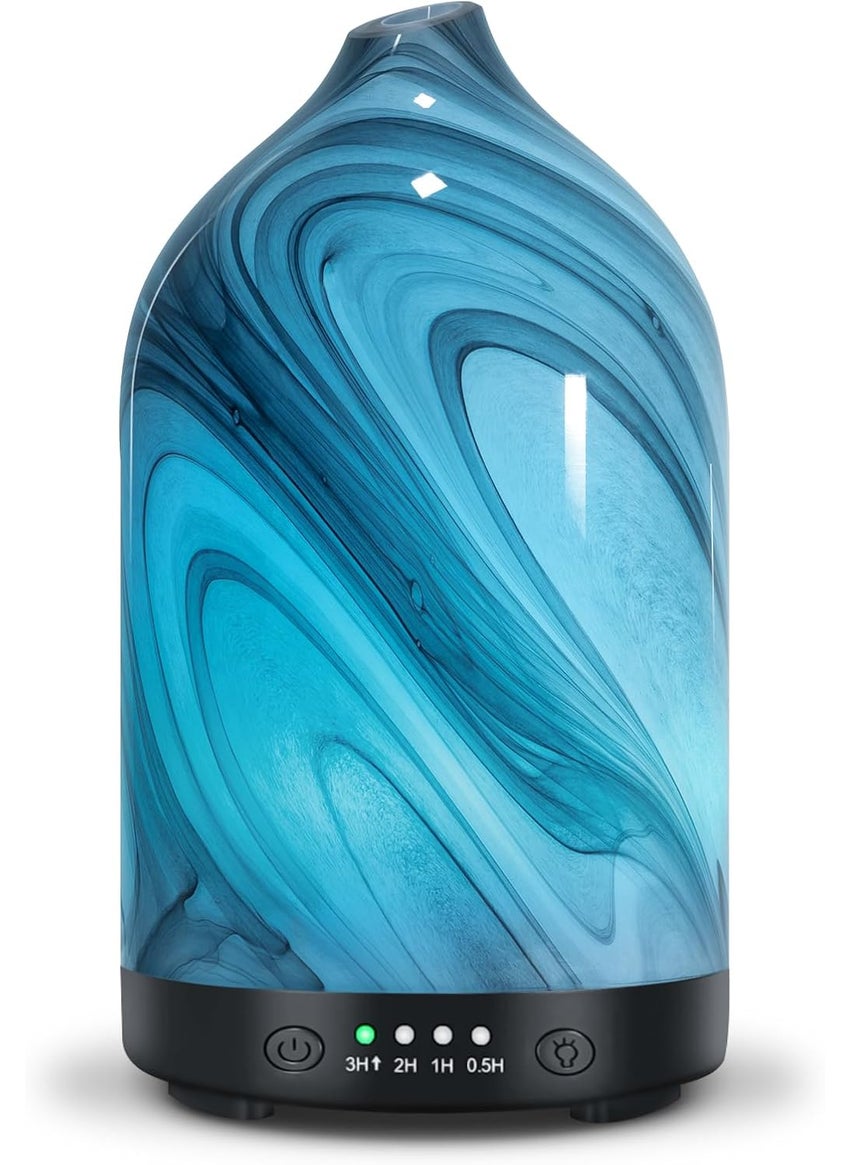 Essential Oil Diffuser Aromatherapy Diffuser - 120ml Glass Ultrasonic Cool Mist Scent Aroma Diffuser, Whisper Quiet with Auto Shut-Off, 4 Timer Setting &7 Colors Night Light for Home (Grey Wave)