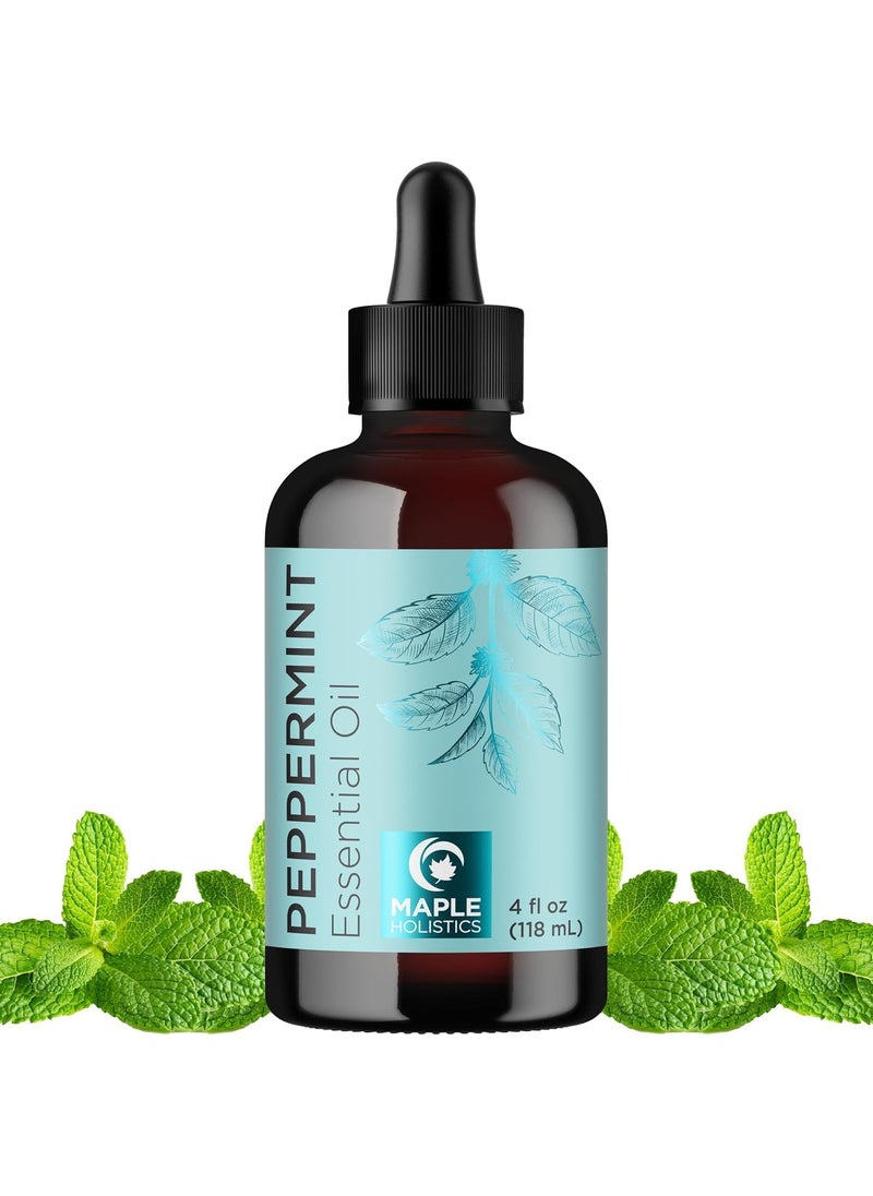Peppermint Essential Oil for Diffuser Aromatherapy - 100% Pure Peppermint Oil for Hair Skin and Nails Plus Undiluted Refreshing Aromatherapy Essential Oil for Diffusers Baths and Topical Uses 4oz