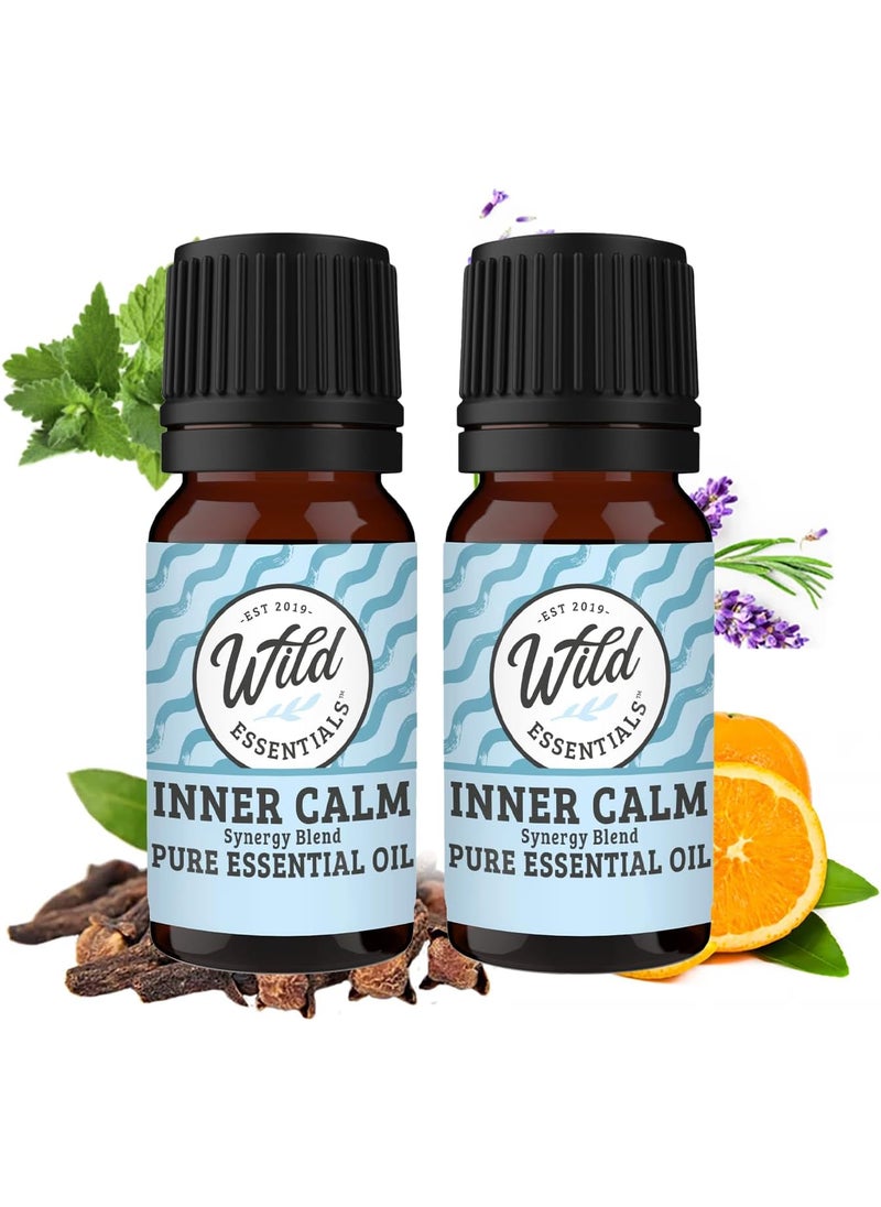 Wild Essentials Exquisite Signature Essential Oil Blend Inner Calm, Two 10 ML Bottles - Pure Essential Oils Synergy Blend, New Label, Same Formula