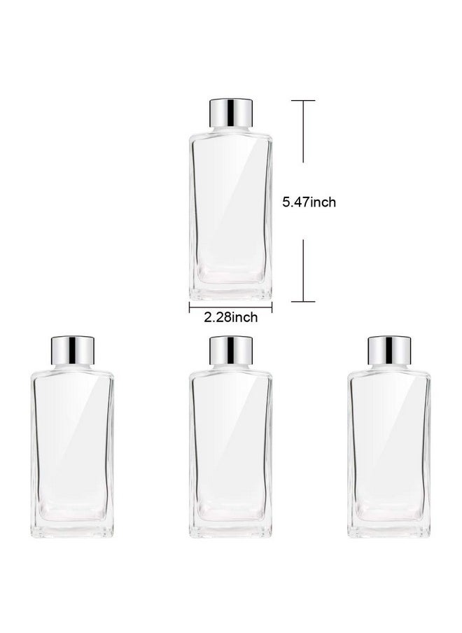 Feel Fragrance Glass Diffuser Bottles Diffuser Jars with Silver Caps Set of 4 - 5.5 inches High, 250ml 8.45 ounce. Fragrance Accessories Use for Diy Replacement Reed Diffuser Sets.