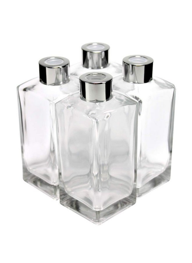 Feel Fragrance Glass Diffuser Bottles Diffuser Jars with Silver Caps Set of 4 - 5.5 inches High, 250ml 8.45 ounce. Fragrance Accessories Use for Diy Replacement Reed Diffuser Sets.