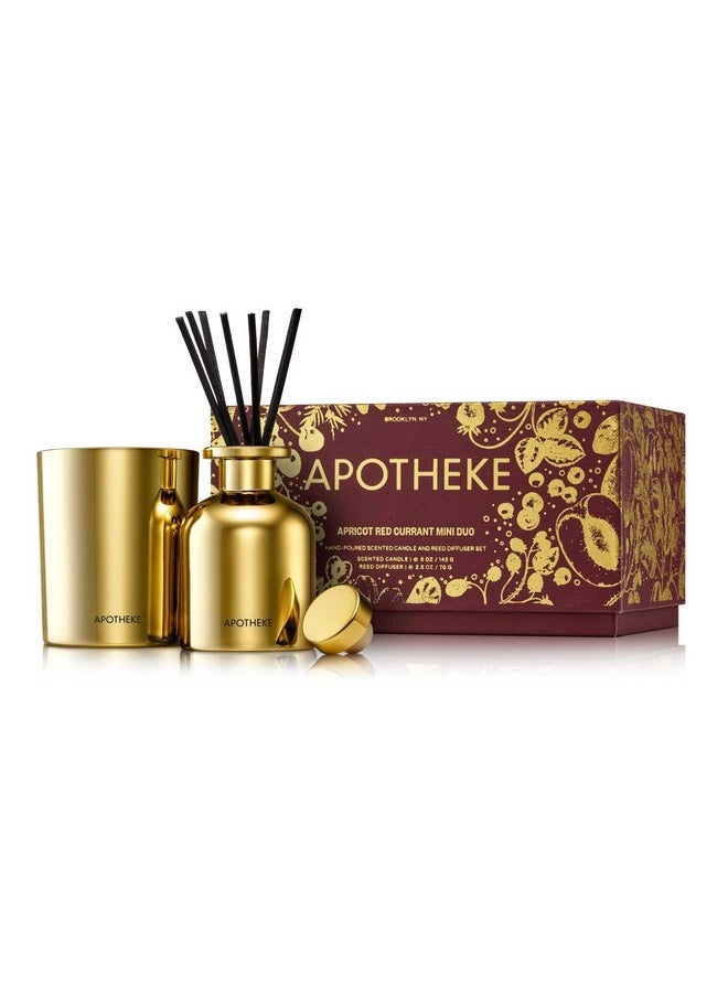 Apotheke Luxury Scented Candles & Reed Diffuser for Home, Set (Apricot Red Currant Mini Duo)