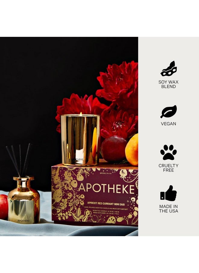 Apotheke Luxury Scented Candles & Reed Diffuser for Home, Set (Apricot Red Currant Mini Duo)
