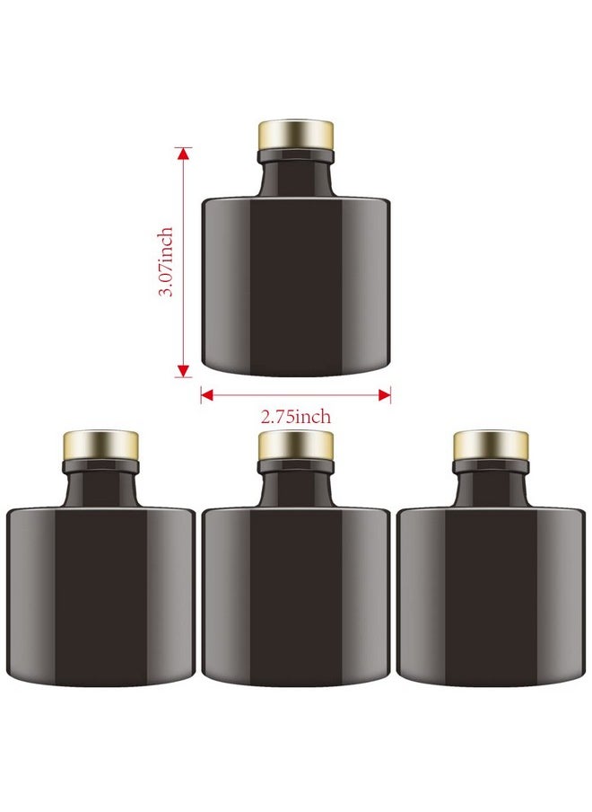 Feel Fragrance Black Glass Diffuser Bottles Round Diffuser Jars with Gold Caps Set of 4 - 2.95 inches High, 100ml 3.4ounce. Fragrance Accessories Use for DIY Replacement Reed Diffuser Sets.