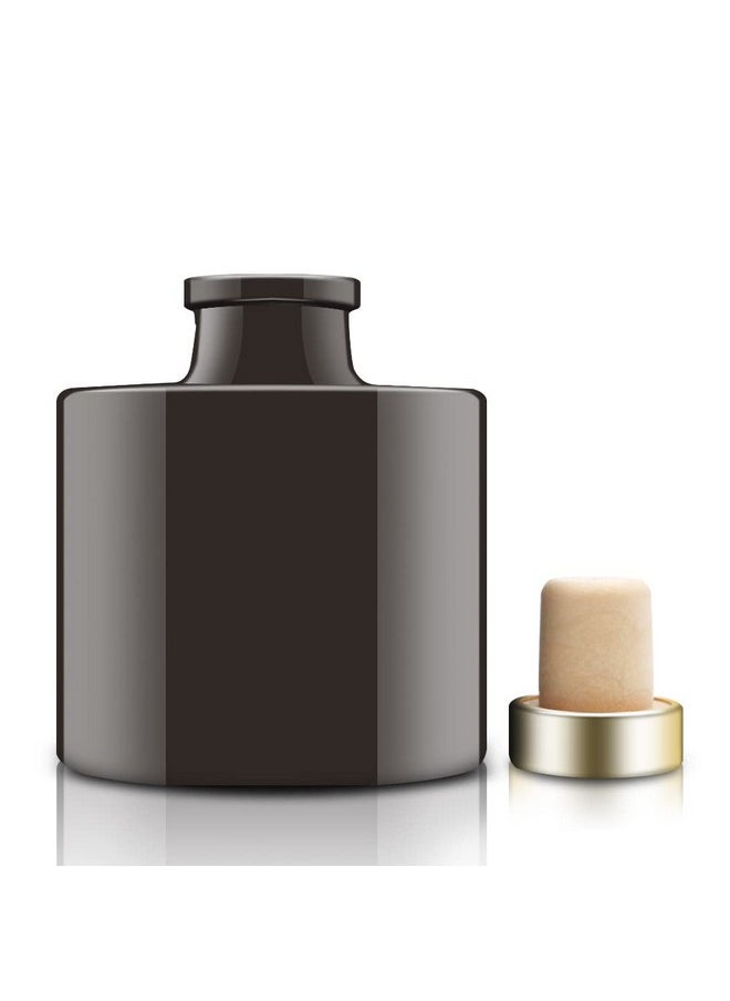 Feel Fragrance Black Glass Diffuser Bottles Round Diffuser Jars with Gold Caps Set of 4 - 2.95 inches High, 100ml 3.4ounce. Fragrance Accessories Use for DIY Replacement Reed Diffuser Sets.