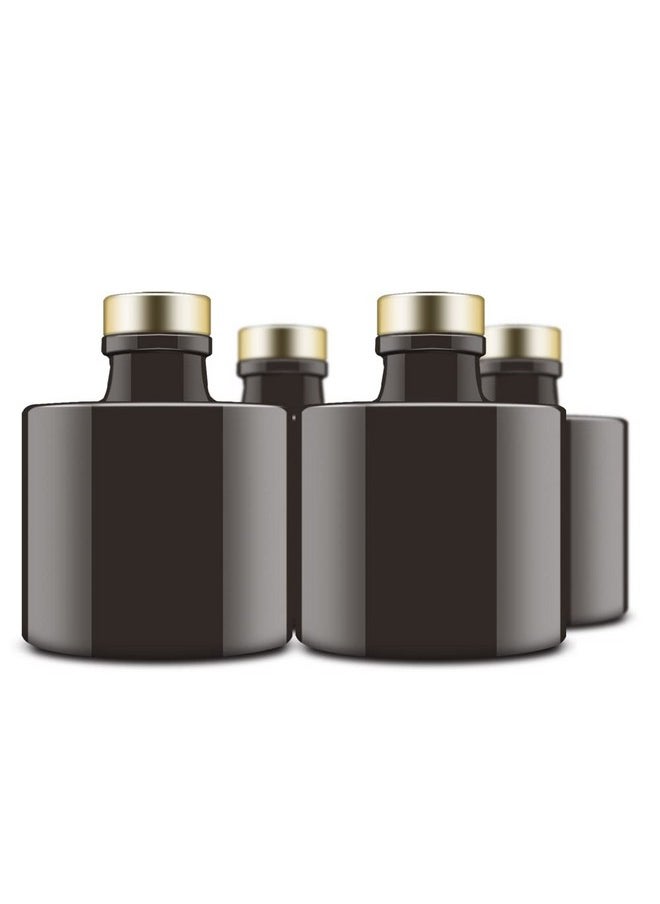 Feel Fragrance Black Glass Diffuser Bottles Round Diffuser Jars with Gold Caps Set of 4 - 2.95 inches High, 100ml 3.4ounce. Fragrance Accessories Use for DIY Replacement Reed Diffuser Sets.