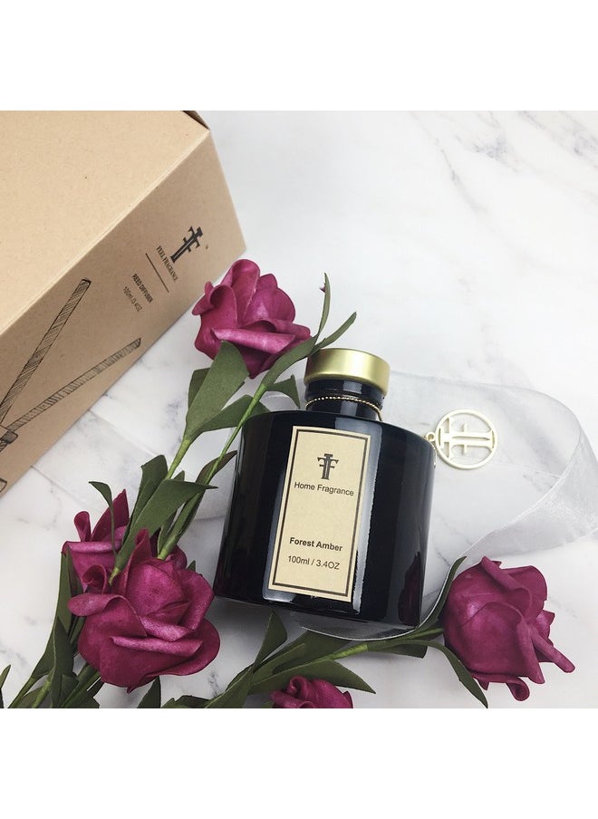 Feel Fragrance Black Glass Diffuser Bottles Round Diffuser Jars with Gold Caps Set of 4 - 2.95 inches High, 100ml 3.4ounce. Fragrance Accessories Use for DIY Replacement Reed Diffuser Sets.