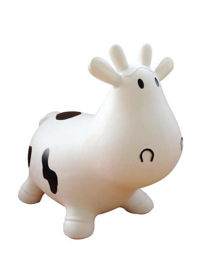 AppleRound Cow Bouncer with Air Pump, Inflatable Space Hopper, Ride-on Bouncy Animal (White)
