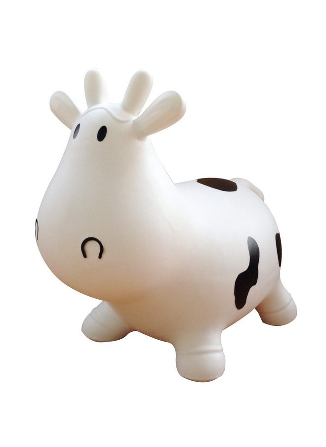 AppleRound Cow Bouncer with Air Pump, Inflatable Space Hopper, Ride-on Bouncy Animal (White)