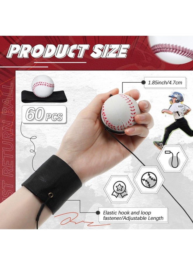 Jerify 60 Pcs Wrist Return Ball, Rubber, 1.85 Inches, Suitable for Adults, Ideal for Baseball and Rebound Exercise