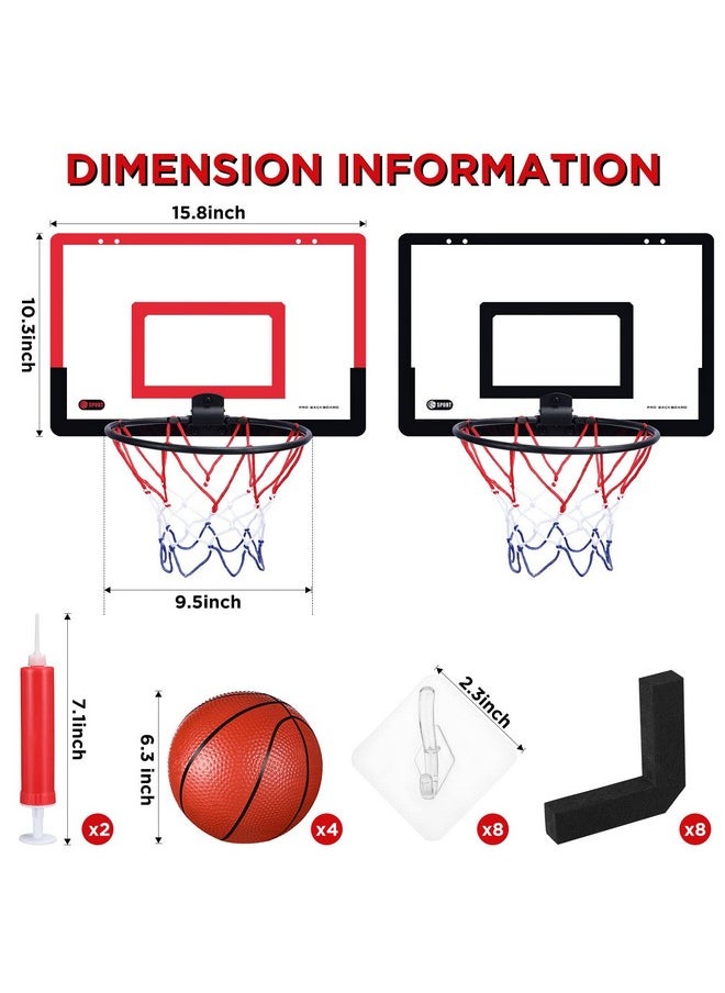 Sosation 2 Pcs Mini Basketball Hoop with 4 Basketball, Sticky Hook, Pump, Indoor No Drilling Basketball Hoop Decompress Game for Christmas Kid Adult Gift(Classic Style)