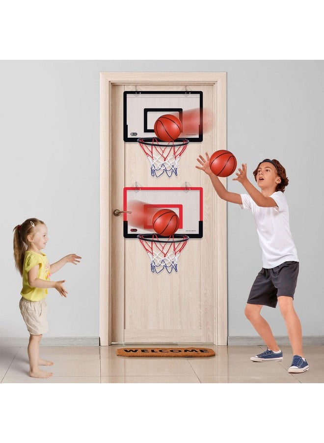 Sosation 2 Pcs Mini Basketball Hoop with 4 Basketball, Sticky Hook, Pump, Indoor No Drilling Basketball Hoop Decompress Game for Christmas Kid Adult Gift(Classic Style)