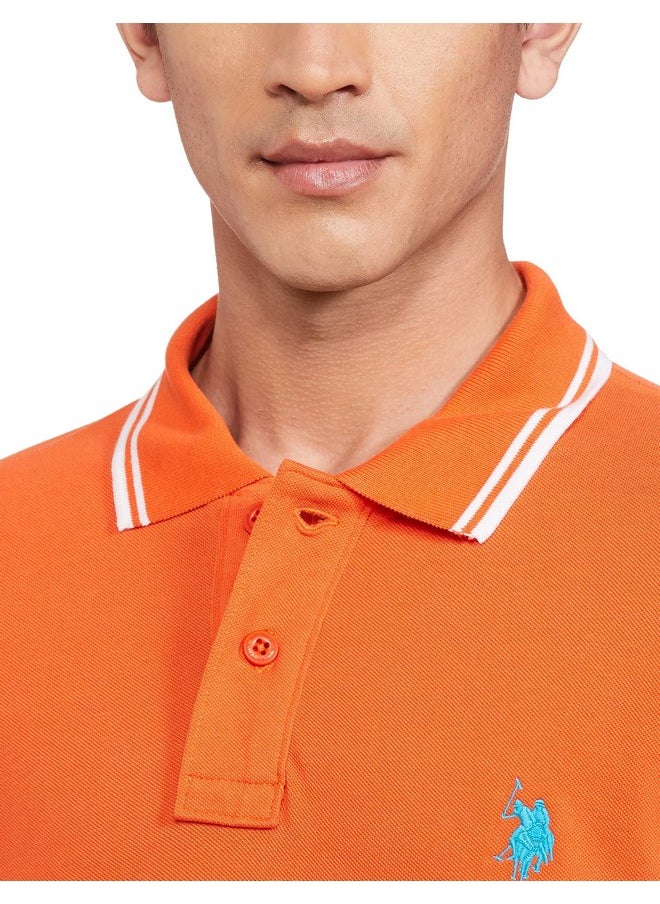 U.S. POLO ASSN. Mens Half SLLEEVE Polo T-Shirts (USTSHS1540_Orange_XXL)