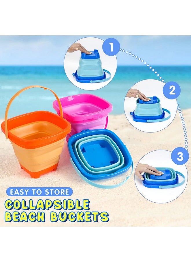 Dreamon Beach Toys for Kids 3-10, Collapsible Sand Castle Toys for Beach Include 3 Pack Foldable Buckets, Shovels Molds and Storage Mash Bag, Sandbox Travel Toys for Toddlers Kids