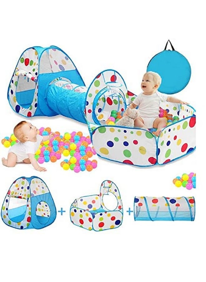 BabyGo Portable Kids 3-in-1 Colorful Dotted Theme Tunnel Playhouse Ball Pool Ball Pit Tent Summer Indoor Outdoor Play Fun Toy (Balls not Included, Blue)