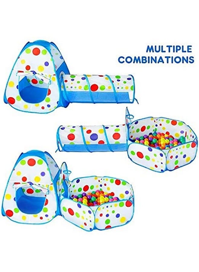 BabyGo Portable Kids 3-in-1 Colorful Dotted Theme Tunnel Playhouse Ball Pool Ball Pit Tent Summer Indoor Outdoor Play Fun Toy (Balls not Included, Blue)