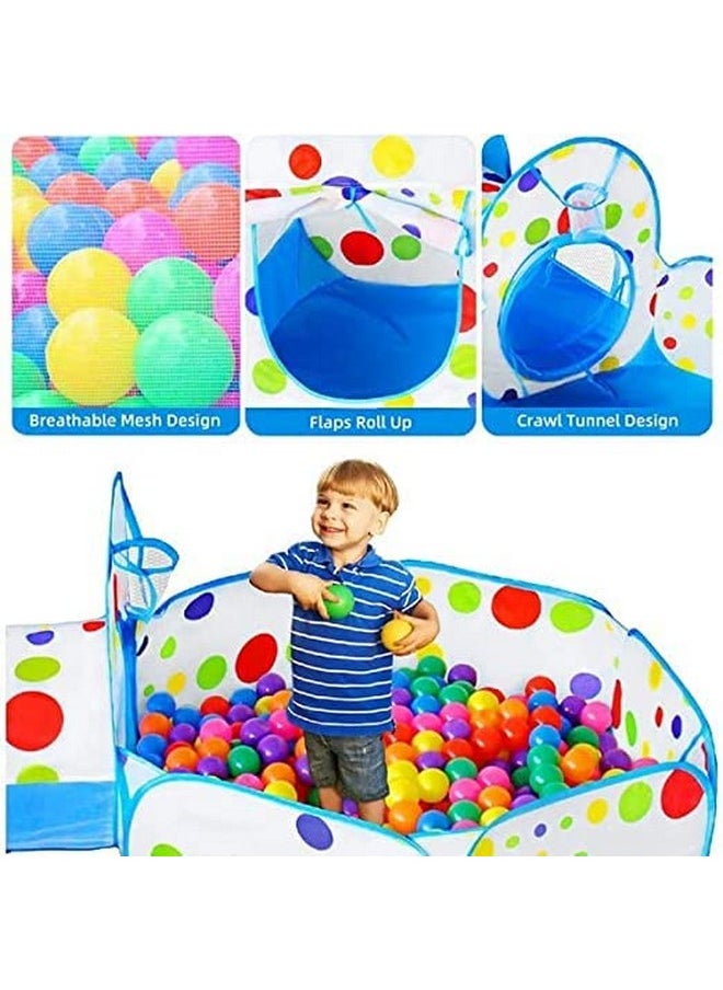 BabyGo Portable Kids 3-in-1 Colorful Dotted Theme Tunnel Playhouse Ball Pool Ball Pit Tent Summer Indoor Outdoor Play Fun Toy (Balls not Included, Blue)