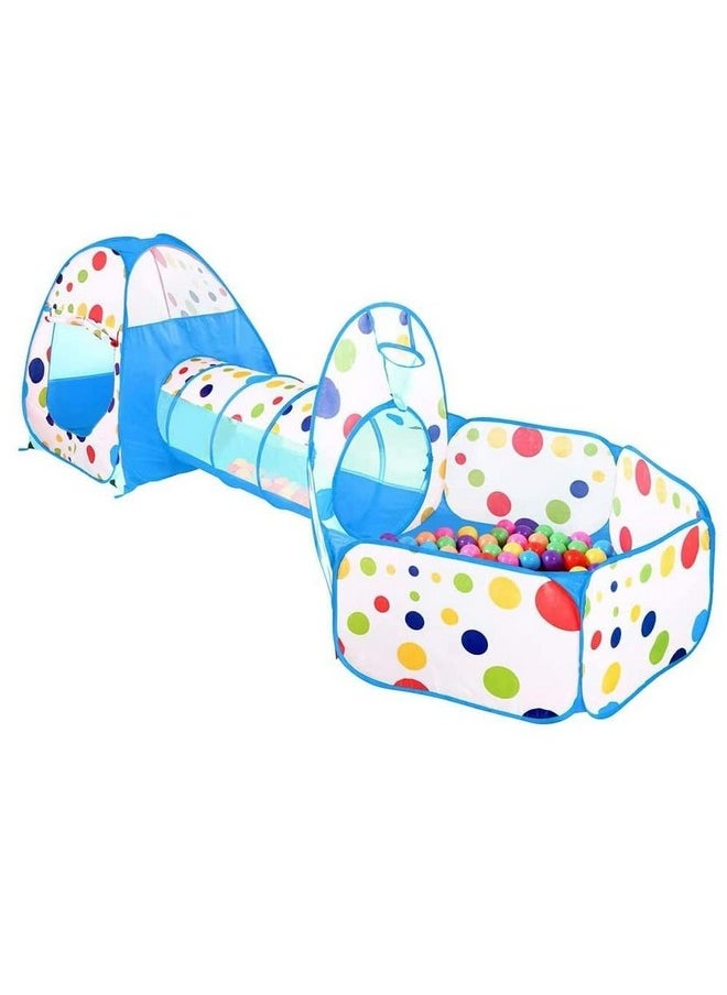 BabyGo Portable Kids 3-in-1 Colorful Dotted Theme Tunnel Playhouse Ball Pool Ball Pit Tent Summer Indoor Outdoor Play Fun Toy (Balls not Included, Blue)
