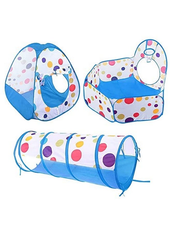 BabyGo Portable Kids 3-in-1 Colorful Dotted Theme Tunnel Playhouse Ball Pool Ball Pit Tent Summer Indoor Outdoor Play Fun Toy (Balls not Included, Blue)