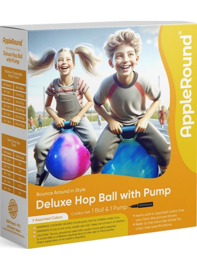 AppleRound Space Hopper Ball with Air Pump, 18in/45cm Diameter for Age 3-6, Kangaroo Bouncer, Hippity Hoppity Hop Ball for Children, Plain Color (Green)