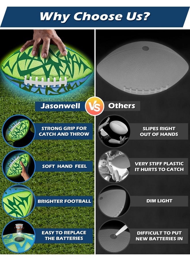Jasonwell Glow in The Dark Football - Strong Grip Light Up Football Toy Stuff Sports Balls for Boys Kids Teenage Junior Youth Adult Outdoor Christmas Birthday Gifts for Age 6-8 8-12 13 + Year Old No.3