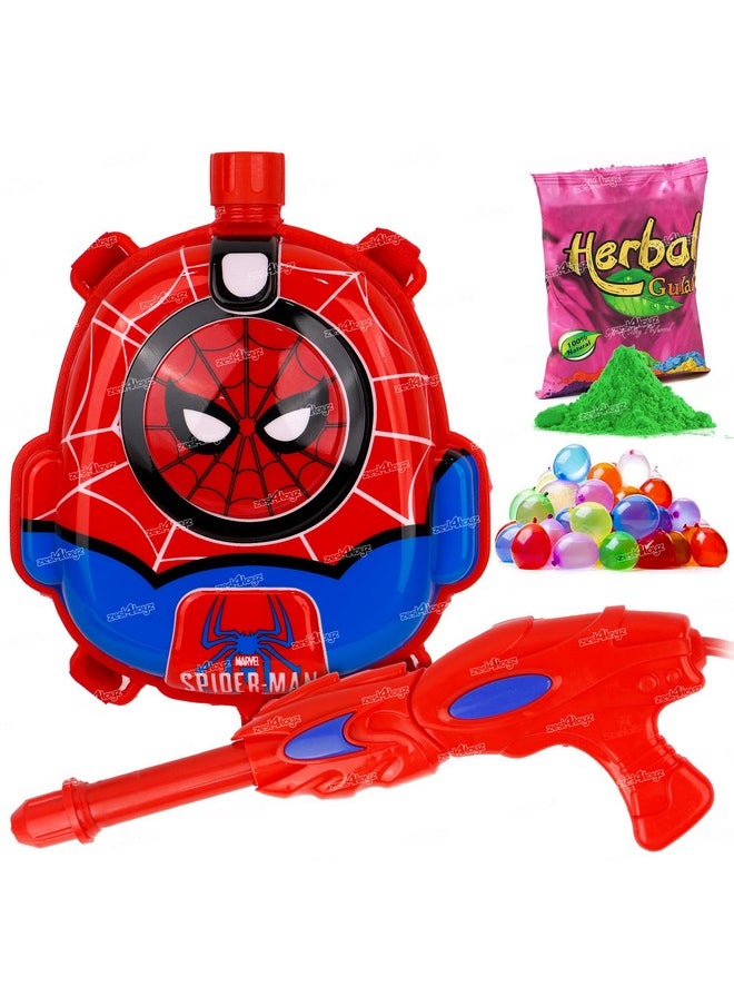 Zest 4 Toyz Holi Pichkari Water Gun for Kids Spiderman Themed Powerful High Pressure Tank Spray with 100 Water Balloons and 1 Herbal Gulal(Magic Tank)