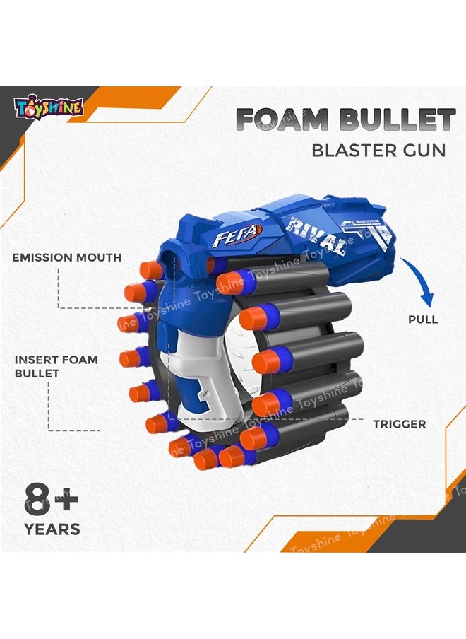 Toyshine Soft Foam Bullet Blaster Toy Gun with 20 EVA Soft Bullets & Wrist Blasting Bracelet Target Shooting Game Toy with Range Upto 60ft for Kids Boys Girls 6+, Blue