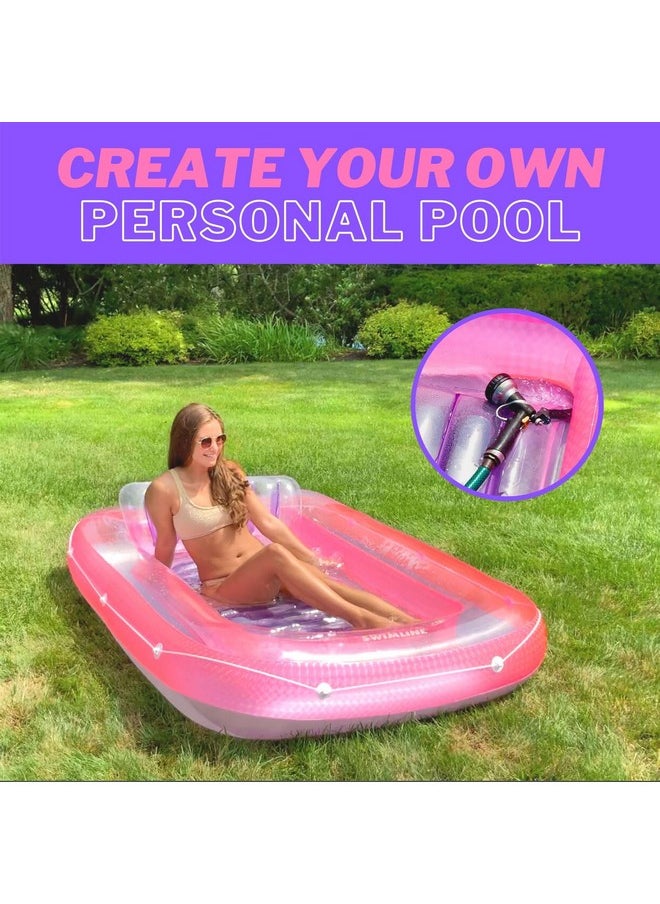 SWIMLINE ORIGINAL Suntan Tub 1-PACK Classic Inflatable Tanning Float Floating Lounge | Pink Personal Tan Pool Hybrid Lounger | Adjustable Pillow | Fill With Water | Reflective Tanning Design