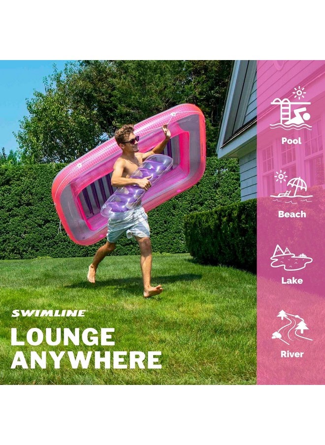 SWIMLINE ORIGINAL Suntan Tub 1-PACK Classic Inflatable Tanning Float Floating Lounge | Pink Personal Tan Pool Hybrid Lounger | Adjustable Pillow | Fill With Water | Reflective Tanning Design