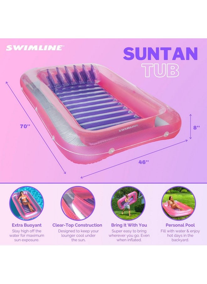 SWIMLINE ORIGINAL Suntan Tub 1-PACK Classic Inflatable Tanning Float Floating Lounge | Pink Personal Tan Pool Hybrid Lounger | Adjustable Pillow | Fill With Water | Reflective Tanning Design