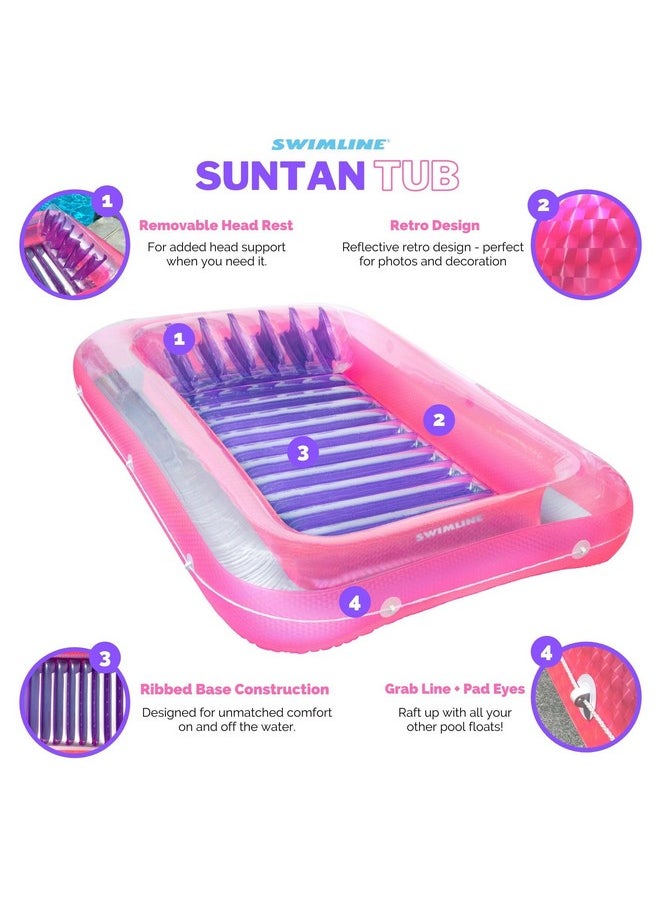 SWIMLINE ORIGINAL Suntan Tub 1-PACK Classic Inflatable Tanning Float Floating Lounge | Pink Personal Tan Pool Hybrid Lounger | Adjustable Pillow | Fill With Water | Reflective Tanning Design