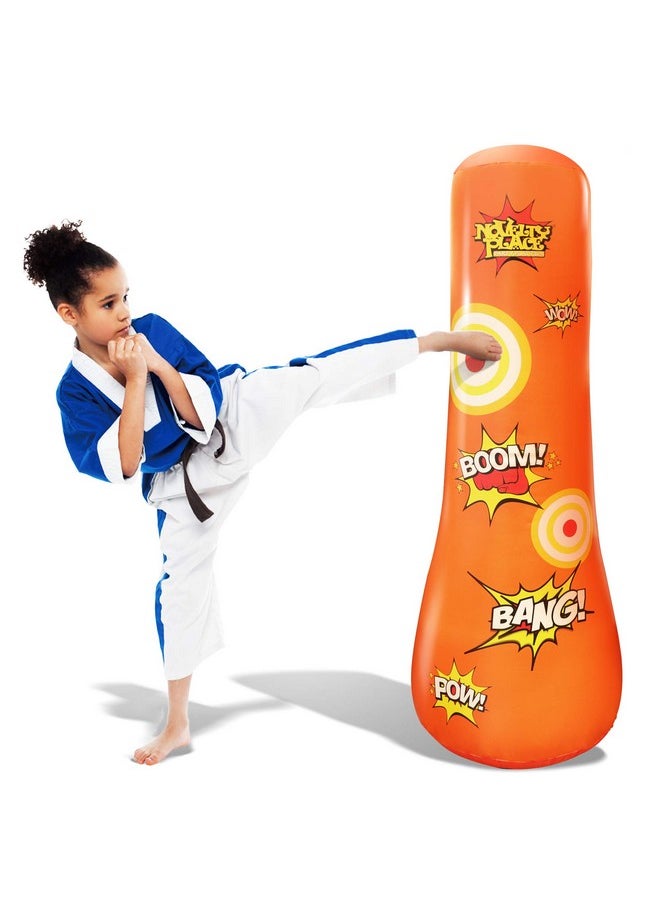 Novelty Place Kid's Inflatable Punching Bag - 4 Feet Tall Free Standing Buddy - Hit & Bounce Back Air Bop Toy Fun for All Ages Boys Girls Fitness & Stress Relief