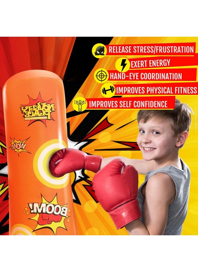 Novelty Place Kid's Inflatable Punching Bag - 4 Feet Tall Free Standing Buddy - Hit & Bounce Back Air Bop Toy Fun for All Ages Boys Girls Fitness & Stress Relief