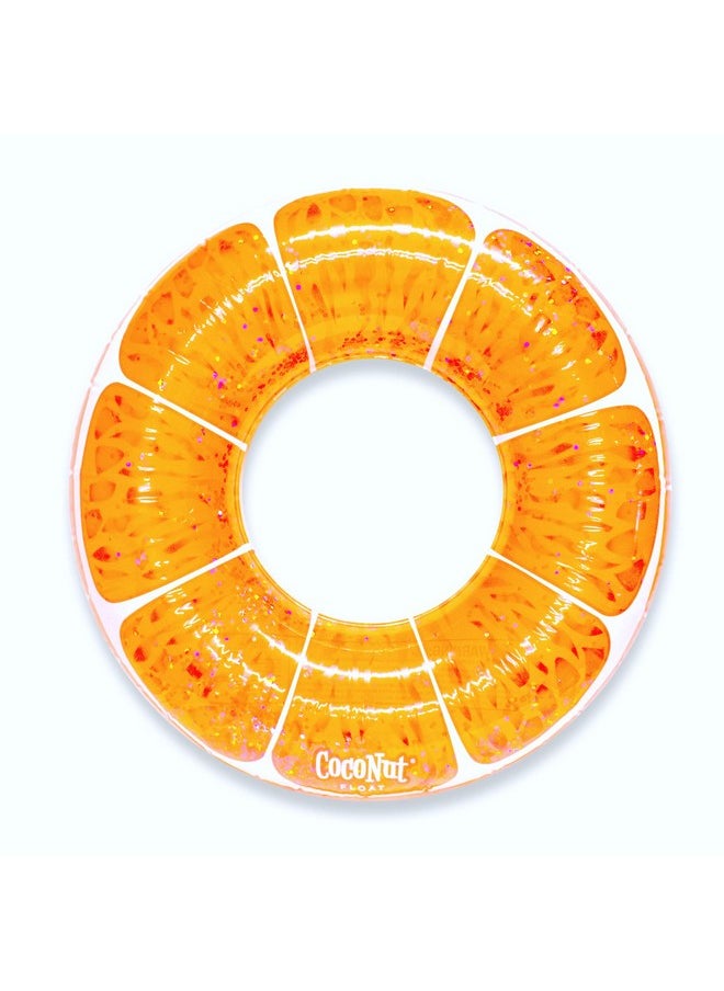 CocoNut Float Tangerine Orange Glitter Pool Float - Inflatable Ring Float - Durable Long Lasting 3.5 Foot Lounge Tube and Water Toy - Colorful Decoration for Summer Parties, Events - Ages 8+ Years
