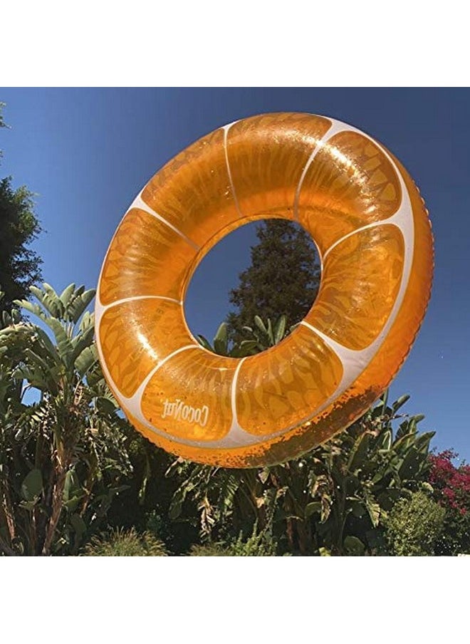 CocoNut Float Tangerine Orange Glitter Pool Float - Inflatable Ring Float - Durable Long Lasting 3.5 Foot Lounge Tube and Water Toy - Colorful Decoration for Summer Parties, Events - Ages 8+ Years