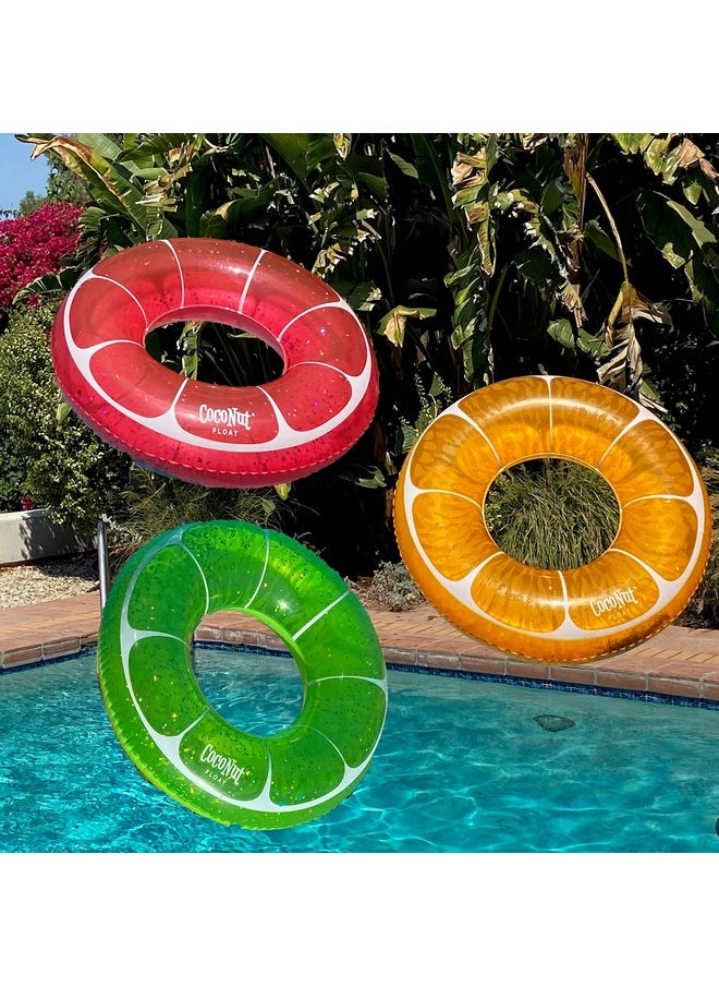 CocoNut Float Tangerine Orange Glitter Pool Float - Inflatable Ring Float - Durable Long Lasting 3.5 Foot Lounge Tube and Water Toy - Colorful Decoration for Summer Parties, Events - Ages 8+ Years