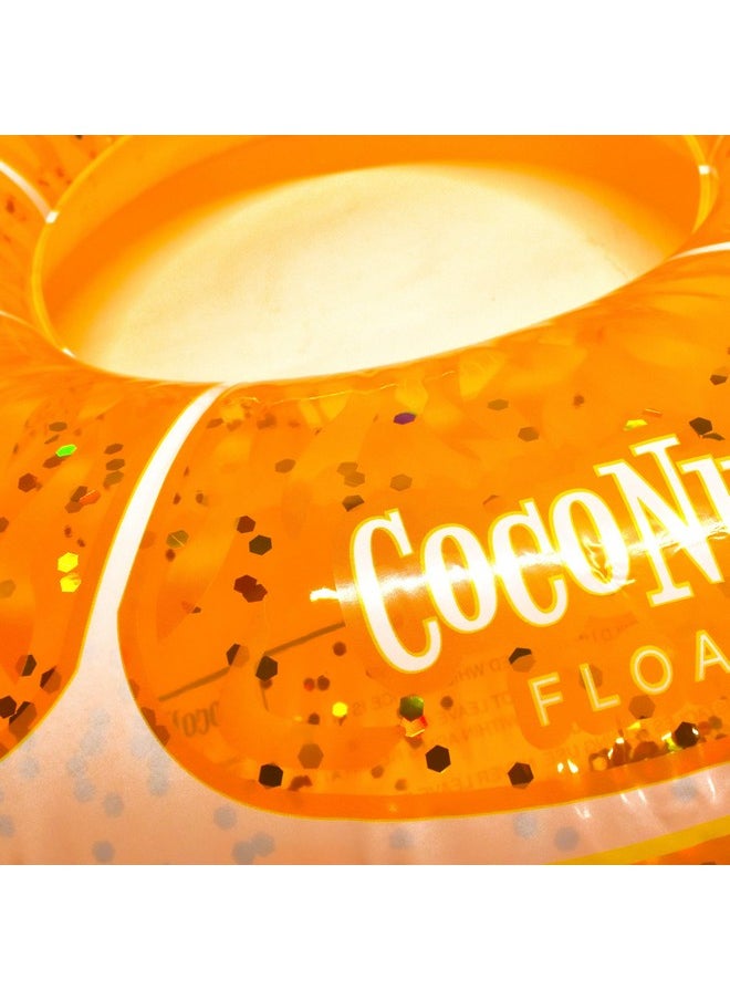 CocoNut Float Tangerine Orange Glitter Pool Float - Inflatable Ring Float - Durable Long Lasting 3.5 Foot Lounge Tube and Water Toy - Colorful Decoration for Summer Parties, Events - Ages 8+ Years