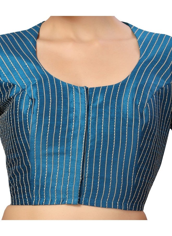 Studio Shringaar Womens Polyester Short Sleeves Handloom Silk Saree Blouse(Firozi, 38)