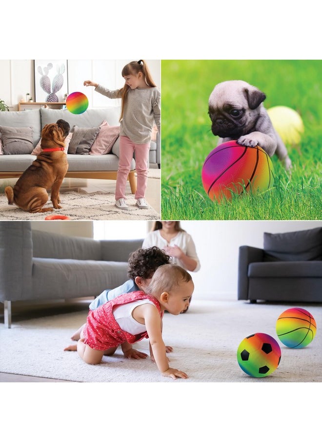 Bedwina Mini Rainbow Sports Balls - 5 Inch (Pack of 4) Inflatable Vinyl Balls for Kids and Toddlers with Hand Air Pump, Neon Basketball for Playground, Indoor and Outdoor Use