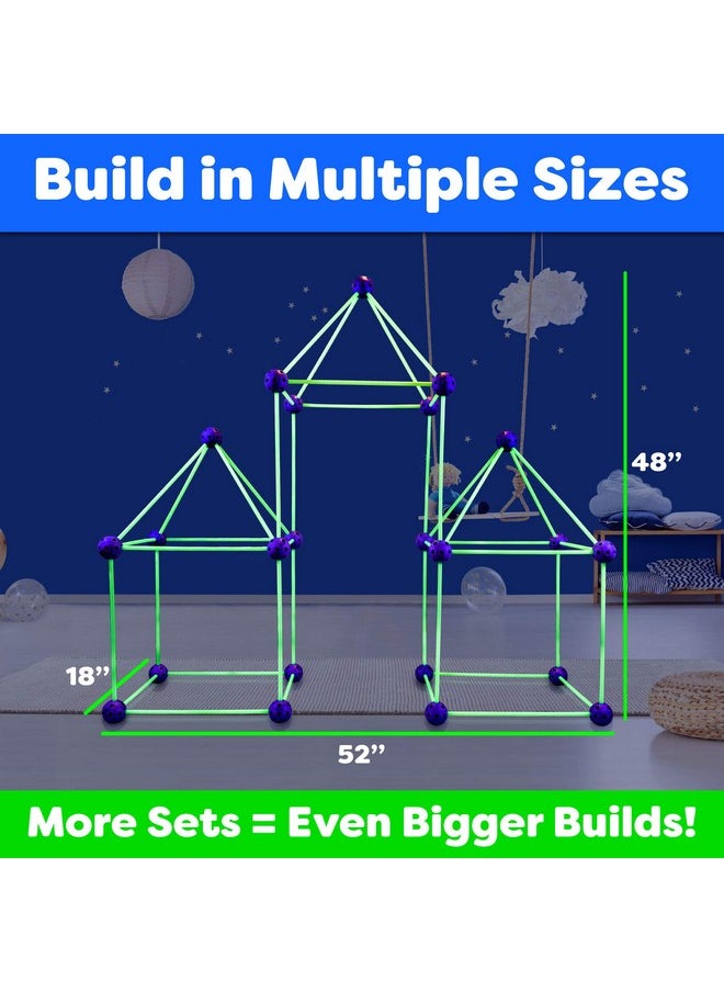 Fun Forts Glow Fort Building Kit for Kids - 81 Pack Glow in The Dark STEM Building Toys Indoor Outdoor Play Tent for Kids Construction Toys with 53 Rods and 28 Spheres