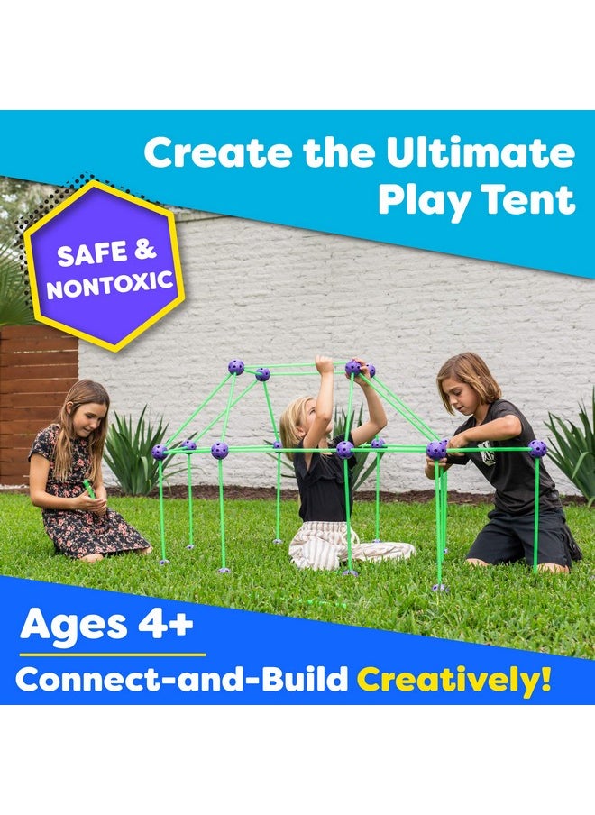 Fun Forts Glow Fort Building Kit for Kids - 81 Pack Glow in The Dark STEM Building Toys Indoor Outdoor Play Tent for Kids Construction Toys with 53 Rods and 28 Spheres