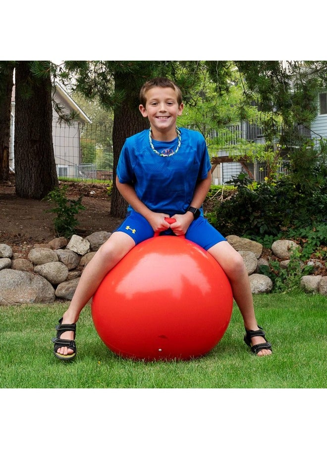 AppleRound Space Hopper Ball with Air Pump: 22in/55cm Diameter for Age 10-12, Kangaroo Bouncer, Hippity Hoppity Hop Ball for Taller Children, Plain Color (Red)