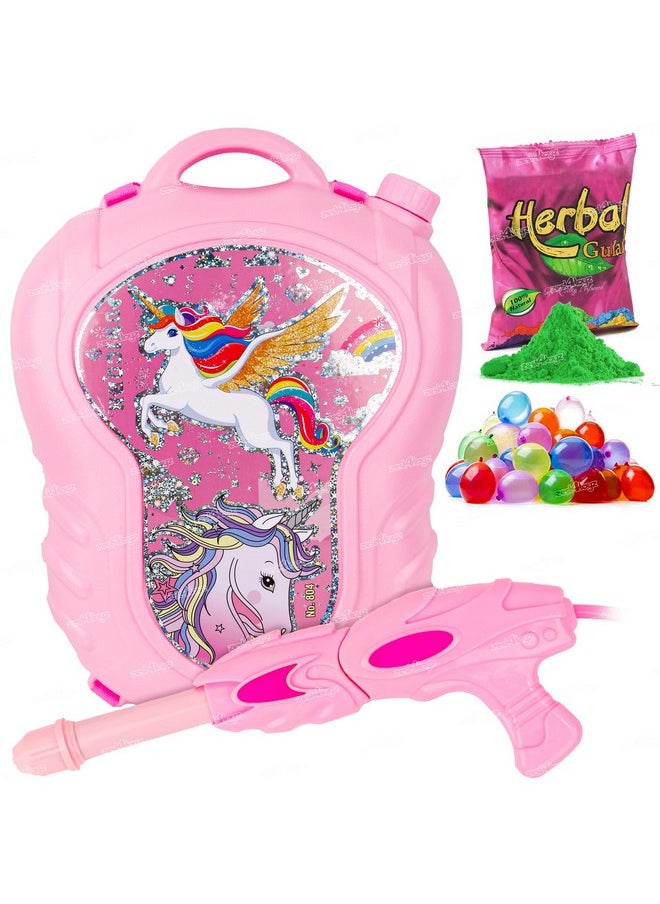 Zest 4 Toyz Holi Pichkari Water Gun for Kids Boy Girl Powerful High Pressure Tank Spray with 100 Balloon, Unicorn (Classic Tank)