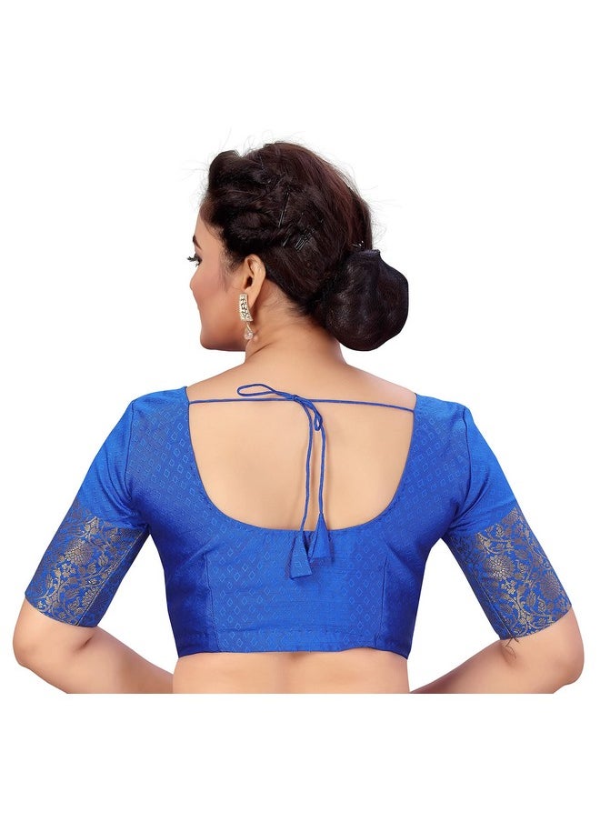 Studio Shringaar Women's Readymade Brocade Saree Blouse with Kanjivaram Border Elbow Length Sleeves(Royal Blue, 46)