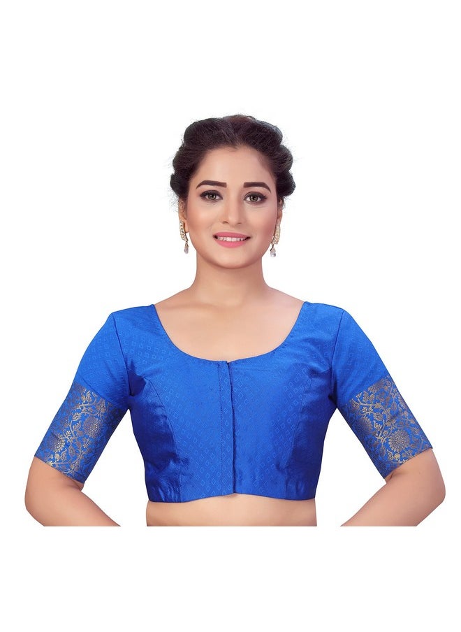 Studio Shringaar Women's Readymade Brocade Saree Blouse with Kanjivaram Border Elbow Length Sleeves(Royal Blue, 46)