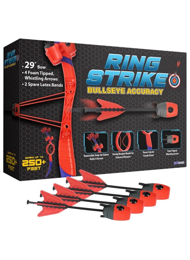 Funwares Ring Strike Archery Bow and Arrow Launches Arrows Over 200 Feet, includes 1 Kid-Powered Bow and 4 Whistling Foam Tipped Arrows