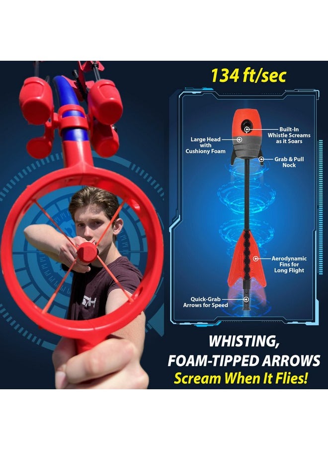 Funwares Ring Strike Archery Bow and Arrow Launches Arrows Over 200 Feet, includes 1 Kid-Powered Bow and 4 Whistling Foam Tipped Arrows